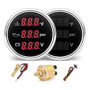 مجموعة المقياس الثلاثي-درجة حرارة الماء (104 ° F-248 درجة فهرنهايت) ، ضغط الزيت (0-145psi) ، فولتميتر (9-32V) ، مقياس تلقائي مع أجهزة استشعار 2 "52 مم 3-في 1 قارب Marine Meter Kit (الأسود)