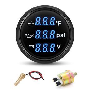 ARTILAURA Triple Gauge Set 3in1 (Oil Pressure+ Water Temperature + Voltmeter) 2" 52mm Blue Backlight AUTO Boat Gauge Kit with Sensor (White)