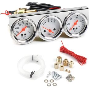 2" 52mm Car Triple Gauge Kit, Chrome Panel Oil Pressure Meter Oil Temp Water Temp Gauge, Mechanical 3 in 1 Car Meter Volt/Water Gauge Kit for 12V Truck Marine Boat