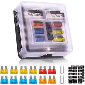 6 Way 12V Fuse Box 12volt Blade Fuse Block حامل ، 6 دائرة ث/حافلة سلبية صندوق الصمامات المضاد للماء مع مؤشر LED لـ 12V/24V Automotive Golf Cart Car Car Boat Marine RV Van