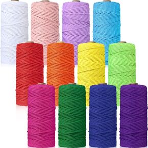 Wesnoy 12 Rolls Macrame Cord ، 3 مم × 1308 ياردة خيوط قطنية طبيعية ، سلسلة Macrame ملونة ، حبل قطني ملون للحياكة الحرف DIY ، الأعمال الفنية ، شنق الجدار ، شماعات النبات (اللون الكلاسيكي)