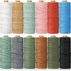 Wesnoy 12 Rolls Macrame Cord, 3 mm x 1308 Yards Natural Cotton Twine, Colored Macrame String, Colorful Cotton Rope for DIY Crafts Knitting, Artworks, Wall Hanging, Plant Hangers (Classic Color) in Kuwait