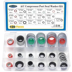 100 PCS 17 Sizes A/C System Compressor Gasket Seals Air Conditioning Compressor Port Seal Washer Kit, Gasket Bonded Seal Assortment (Red)