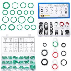 Car A/C Compressor Gasket Seals/O Ring Kit Compressor Port Seal Washer Valve Core Remover for A/C Refrigeration System 60 Pcs Gasket Bonded Seal Assortment and 270 Pcs HNBR O Ring