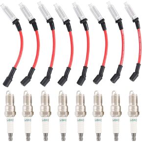 Plugs Iridium Spark Plugs 3186 & Spark Plug Wires M8-48322 استبدال Chevy Silverado Suburban Avalanche بديل لـ GMC Yukon Sierra 5.3L 6.0L 6.2L استبدال 12680072 12621258 7831 483227831 RED RED