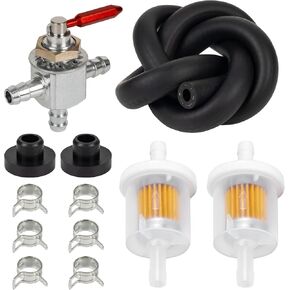 Canamax 1-633347 Cut-Off Fuel Valve - Compatible with Scag 2-Way 1/4in Barbs Steel Fuel Oil Gas Petcock in Line Valve with Fuel Filter Kit - Replaces Exmark 633347 Husqvarna 539102679 482212