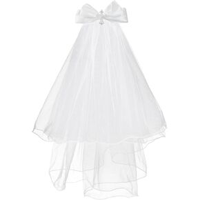 First Communion Veil Crystal Cross Bow Veil First Communion Dress Up Chapel Baptism Veil