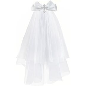 Girls First Communion Veil Headwear, White Bow and Cross Veil For Girls First Communion Dress Up