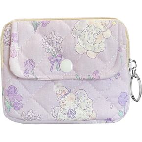 Cotton Quilted Floral Wallet with Cute Prints Zipper Coin Pouch for Women Girls (BOUQUET BUNNY)