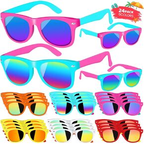 24 Pack Kids Sunglasses مع حماية UV400 - لحفلات الحفلات للبنات الفتيات الذين تتراوح أعمارهم بين 3-8 - نيون غودي ، تفضلات على الشاطئ ، حمام السباحة ، عيد ميلاد ، لوازم حفلات التخرج - هدية رائعة