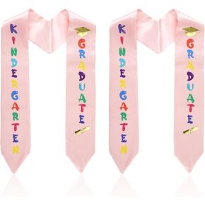 2pcs Kindergarten Graduation Stoles, 57.09 Inch Glossy Preschool Kids Sash Class of 2024 with Colorful Words