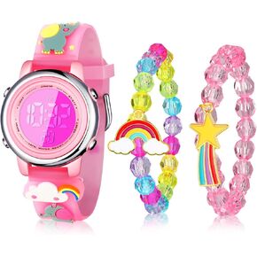 Yaomiao 3 Pieces Kids Unicorn Digital Sport Watches and Bracelets,7 Color Lights, Alarm, Stopwatch, 3D Waterproof Watch Gift for Girls 3-10 Years Old