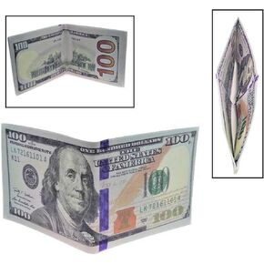 $100 Money Wallet. One Hundred Dollar Bill Printed Bi-Fold, Large (7.5") Funny Big Bucks Novelty