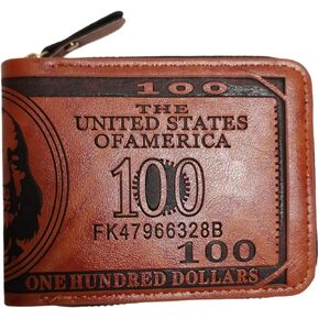 Cool Wallets for teen boys Ages 10-18, Cash with ID Window Cardholder,Faux Leather Wallet for Teen boys,Zippered Wallet for Teenagers,Teenage Teenager Youth Gift. (Brown dollar pattern) in Saudi Arabia