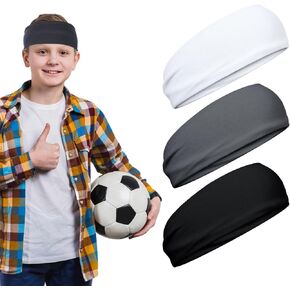 3 PCS Kids Sports Headbands, Boys Sports Kids Sweatbands Moisture Wicking Sweatbands, Children Soft Moisture Wicking Hairband Absorbing Youth Kids Absorbing Elastic for Running Basketball Soccer