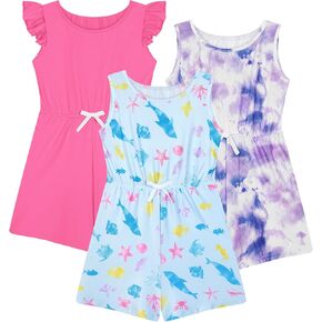 Resinta Girls’ Jumpsuit Romper Sleeveless & Flutter Sleeve Kids Outfits Playsuit Casual Summer Romper Short Pants with Pocket