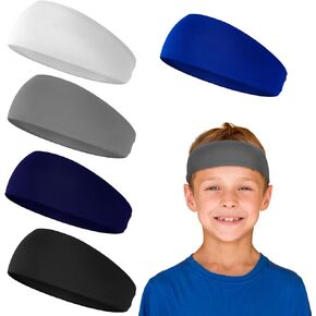 5Pcs Sports Headbands for Kids, Moisture Wicking Sweatbands for Footable Soccer Baseball Running for Boys 5-15 Years Old