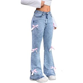 Girls Jeans Flare/Bell Bottom Bow Jeans for Teen Girls High Waist Cute Y2K Stretch Denim Pants 13-16Y
