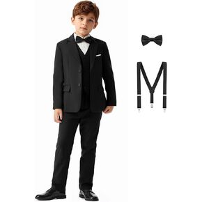 Boys Formal Dress Suits 5 Piece Slim Fit Dresswear Suit Set with Kids