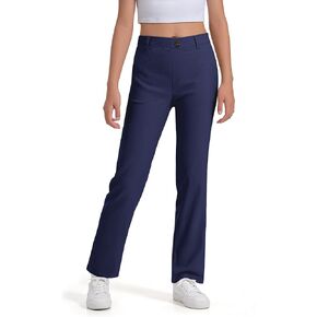 Girls Uniform Pants Kids Dress Pants High Stretchy with Pockets Size 7-14 Years