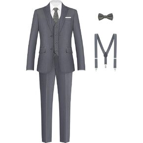 Boys Formal Suits Set, from Toddlers to Teen, Adjustable Waist, with Suspenders
