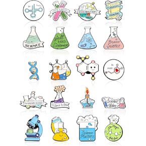 20 Pcs Science Enamel Pins for Badge Science Pins Bulk Cute Kawaii Cartoon Scientist Lapel Laboratory Brooch Pin for Lab Week Gifts Backpacks Adults Caps Bags