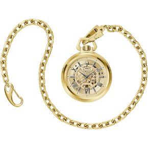 Bulova Classic Sutton Automatic Pocket Watch 3-Hand Three Stainless Steel ، هيكل عظمي كامل ، قرص ذهبي مع نمط السلسلة غير القابل للصدأ: 97A178
