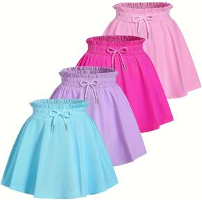 Girls 4 Pack Athletic Skirts Set Tennis Golf Skirts with Shorts Running Flowy Skorts 3-12Y
