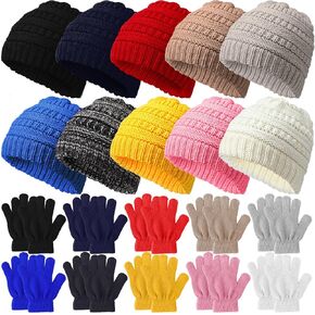 Suhine 20 pcs Kids Winter Winter Hat Gloves Blk لمدة 5-10 سنوات شتاء قفازات دافئة قبعة قبعة صوتية للفتيان الفتيات