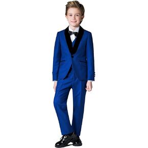 Happy Dolphin Slim Fit Formal Boys Suit Set Jacket Vest Pants for Kids Wedding Ring Bearer Party