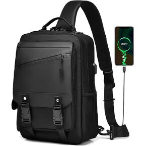 Leaper Crossbody Messenger Bag for Men: 13L Multi-pocket Satchel Sling Shoulder Bags for Travel Daily Work - Women Single Strap Backpack for Cycling, Hiking - Laptop Sling Bag for Men 14 inch, Black
