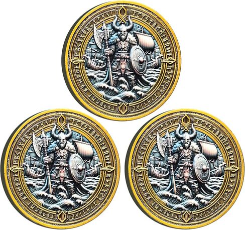 Viking Warrior and Mjölnir Challenge Coin - Intricate Norse Mythology Design with Runic Inscriptions ﻿ in Kuwait