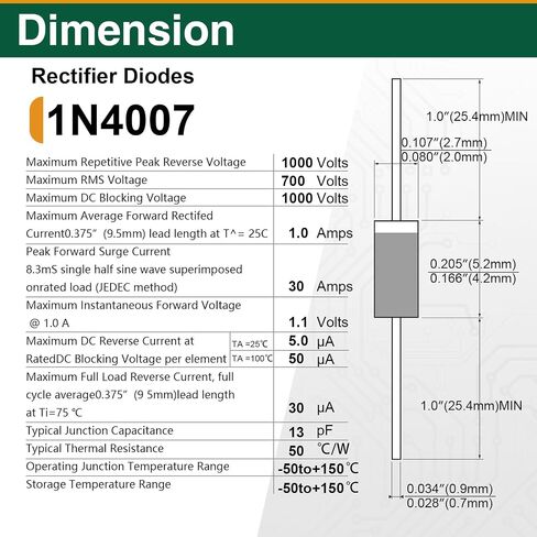 80Pcs 1N5408 Diodes 3A 1000V, High-Power Rectifier for Motor Drives and Welding Equipment in Kuwait