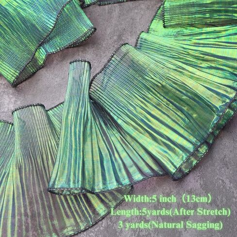 Ruffle Pleated Chiffon Trim Iridescent Fabric Ribbon Organza Sheer Ruffled Lace Trim for Dress Crafts Sewing (Iridescent White) in Kuwait