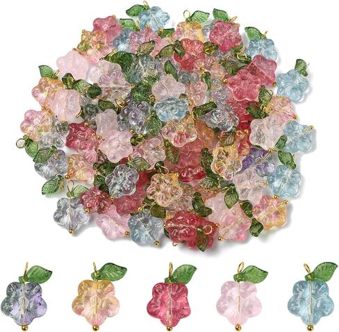 Airssory 80pcs/Box 4 Colors Handmade Czech Lampwork Glass Crystal Green Leaf Charms Pendants Leaf for Bracelet Mother's Day Jewelry Making - 18x11mm in Kuwait
