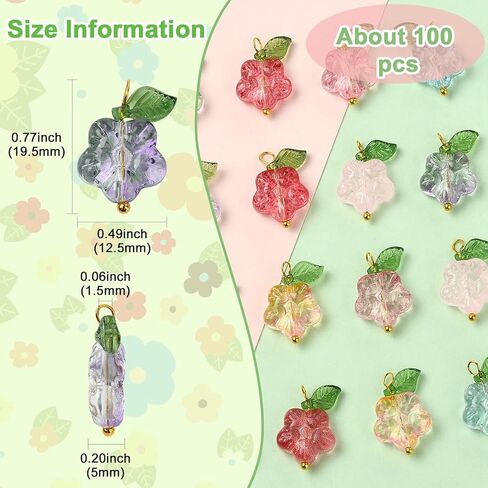 Airssory 80pcs/Box 4 Colors Handmade Czech Lampwork Glass Crystal Green Leaf Charms Pendants Leaf for Bracelet Mother's Day Jewelry Making - 18x11mm in Kuwait