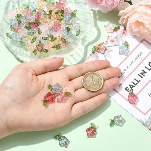 Airssory 80pcs/Box 4 Colors Handmade Czech Lampwork Glass Crystal Green Leaf Charms Pendants Leaf for Bracelet Mother's Day Jewelry Making - 18x11mm in Kuwait