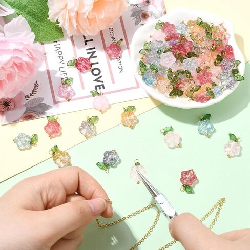 Airssory 80pcs/Box 4 Colors Handmade Czech Lampwork Glass Crystal Green Leaf Charms Pendants Leaf for Bracelet Mother's Day Jewelry Making - 18x11mm in Kuwait