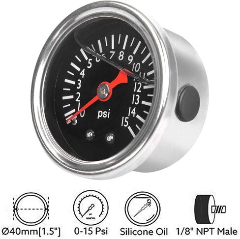 0-15 PSI مقياس ضغط الوقود ، 1.5 "Dial أسود ، 1/8" مركز الظهر NPT ، مملوءة السائل الجليسرين ، 304 حالة من الفولاذ المقاوم للصدأ ، مقياس الضغط المنخفض المضمسي ، لاختبار ضغط هواء الماء الزيت in Kuwait
