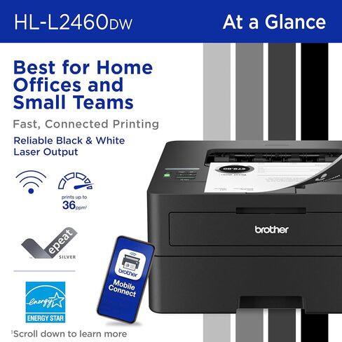Brother HL-L2460DW Wireless Compact Monochrome Laser Printer with Duplex, Mobile Printing, Black & White Output | Includes Refresh Subscription Trial(1), (Renewed Premium) in Kuwait