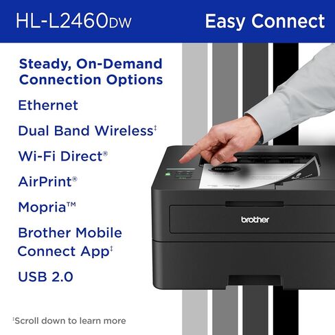 Brother HL-L2460DW Wireless Compact Monochrome Laser Printer with Duplex, Mobile Printing, Black & White Output | Includes Refresh Subscription Trial(1), (Renewed Premium) in Kuwait