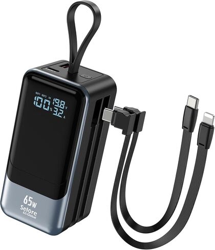 حزمة بطارية محمولة بقوة 65 وات PD حزمة طاقة شحن سريع لأجهزة الكمبيوتر المحمول مع كابل USB C&IOS مدمج شاحن بطارية طاقة خارجي لأجهزة MacBook Pro/Air وiPhone 15 14 وSamsung وSwitch in Kuwait
