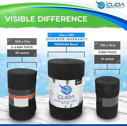 سجادة Cuda Boat بطابقين بعرض 30.48 سم × 9.5أقدام، سجادة ممتازة لمقطورات القوارب وألواح بطابقين وأجزاء إكسسوارات أغطية رفع سوداء مقاومة للماء من الدرجة البحرية in Saudi Arabia