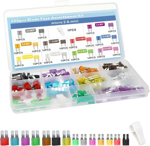 100PCS Micro Fuse Kit -Micro2 Automotive Fuse Kit ، Micro 2 ATR/APT Car Vuses مجموعة مجموعة متنوعة للسيارة RV Truck Motorcycle (2A 3A 5A 7.5A 10A 15A 20A 25A 30A 35A) in Kuwait
