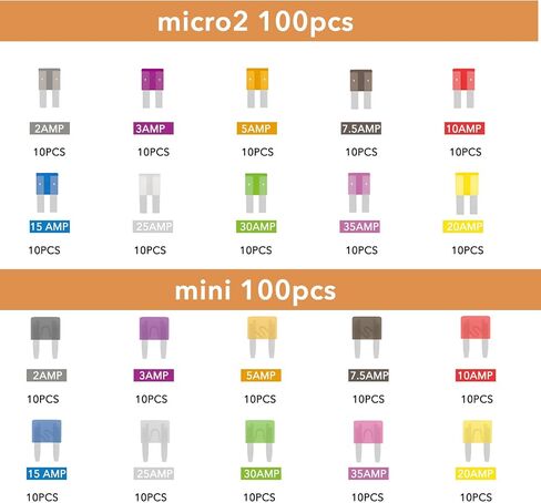 100PCS Micro Fuse Kit -Micro2 Automotive Fuse Kit ، Micro 2 ATR/APT Car Vuses مجموعة مجموعة متنوعة للسيارة RV Truck Motorcycle (2A 3A 5A 7.5A 10A 15A 20A 25A 30A 35A) in Kuwait