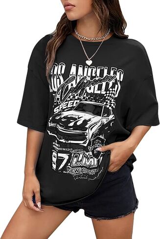 MISSACTIVER Women’s Oversized Graphic Print T-Shirt Cartoon Drop Shoulder Short Sleeve Casual Graphics Tee Shirt in Kuwait