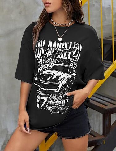 MISSACTIVER Women’s Oversized Graphic Print T-Shirt Cartoon Drop Shoulder Short Sleeve Casual Graphics Tee Shirt in Kuwait