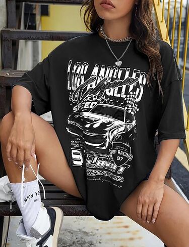 MISSACTIVER Women’s Oversized Graphic Print T-Shirt Cartoon Drop Shoulder Short Sleeve Casual Graphics Tee Shirt in Kuwait