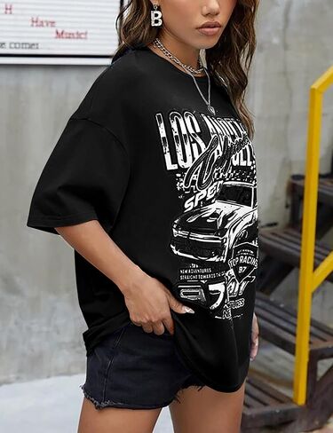 MISSACTIVER Women’s Oversized Graphic Print T-Shirt Cartoon Drop Shoulder Short Sleeve Casual Graphics Tee Shirt in Kuwait