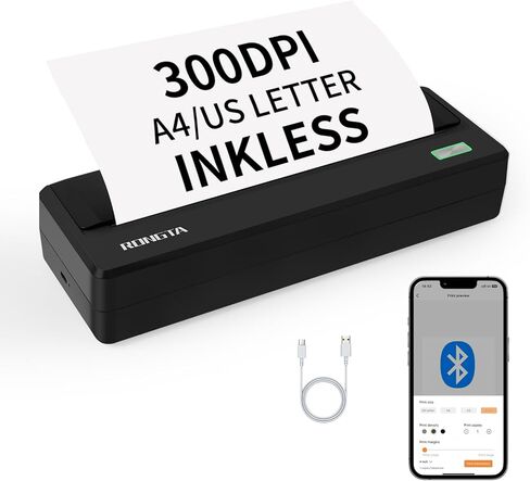 Rongta Portable-Printer Inkless for Travel, 300 DPI Small Wireless Bluetooth Thermal Printer for Home Use, Compatible with Android,iOS & Laptop,Support 8.5" X 11" US Letter&Legal A4 in Kuwait